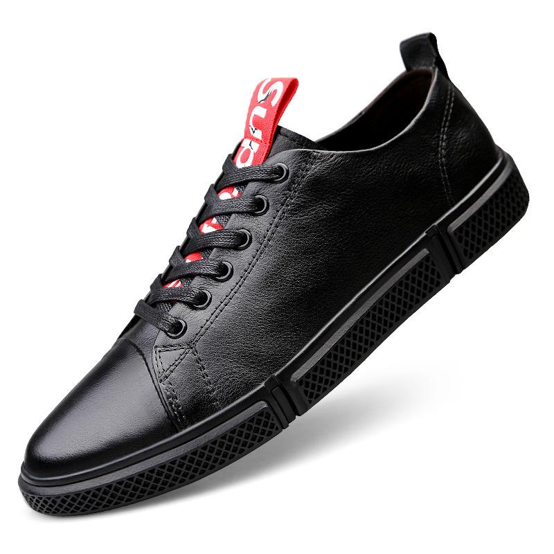 

The first layer of cowhide simple men s board shoes front lace-up breathable flat heel board shoes green daily versatile work men s shoes 46 чёрный