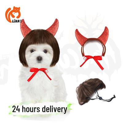 Set mit Perücke und Horn-Stirnband für Haustiere – Urlaubs-Accessoires für Katzen und Hunde
