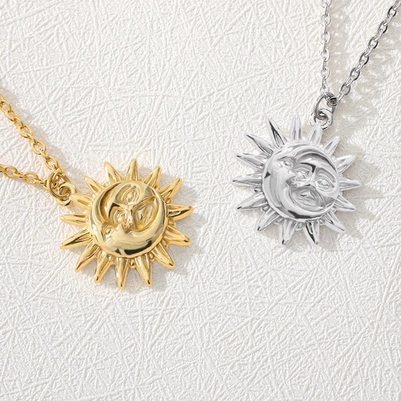 Sun and Moon Necklace For Women Stainless Steel Vintage Gold Color Necklaces Pendants Goth 2024 Trend Jewelry BFF Collier Femme