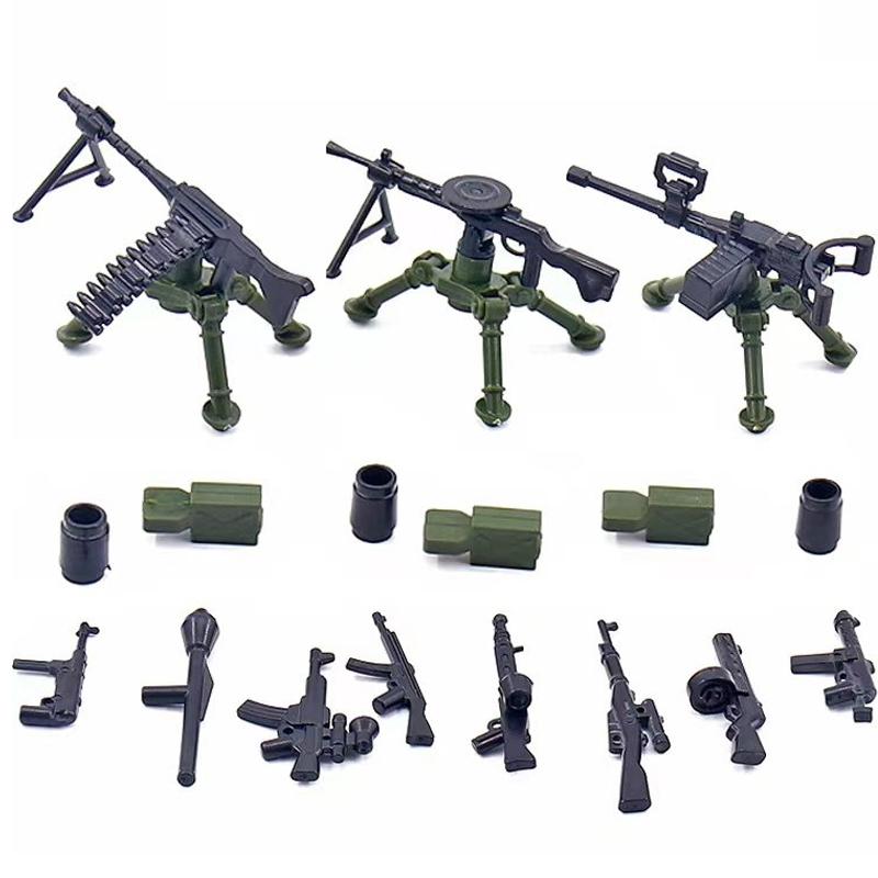 Army WWII Soldier Figure Armaments Brick Playset Gatling M2 Heavy Machine Aviation Gun NSV Bullet Chain Mortar ZB53 Toys Playsetss T12
