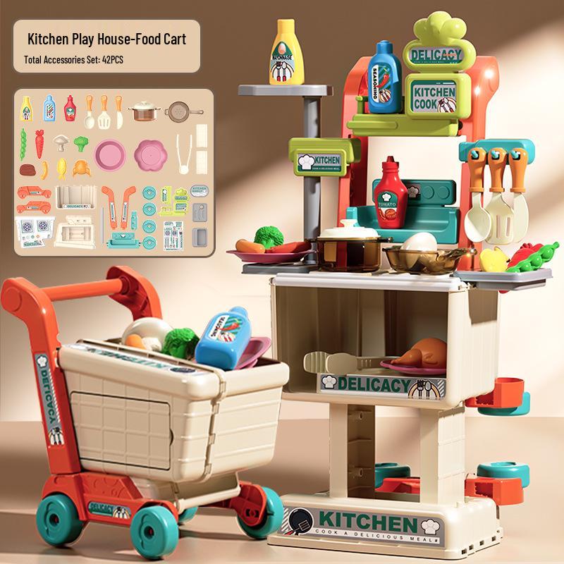 Mini Kitchen Playset: Pretend Play Shopping Cart & Cooking Toys for Kids