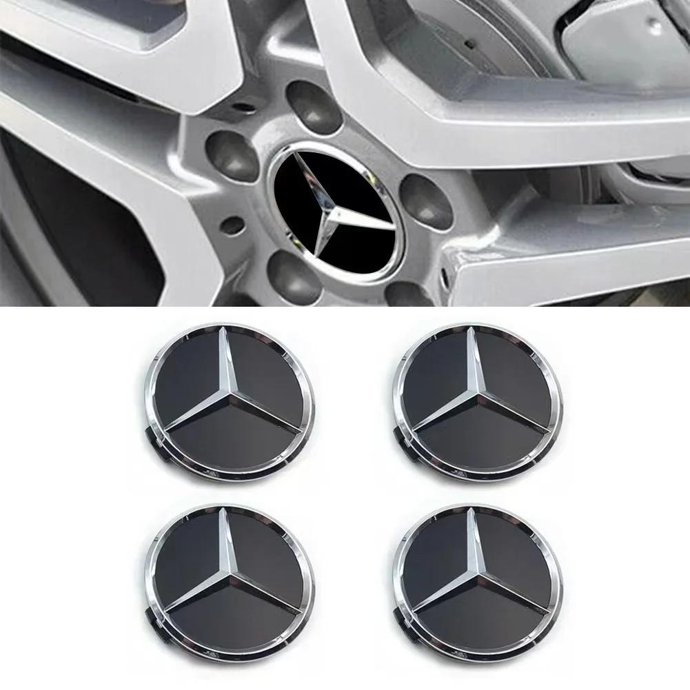 Hot Car Sticker 4Pcs/set 75MM Car Wheel Center Hub Cap Covers For Mercedes Benz  Black Badge Rim Cover Auto Style Decorate Acces