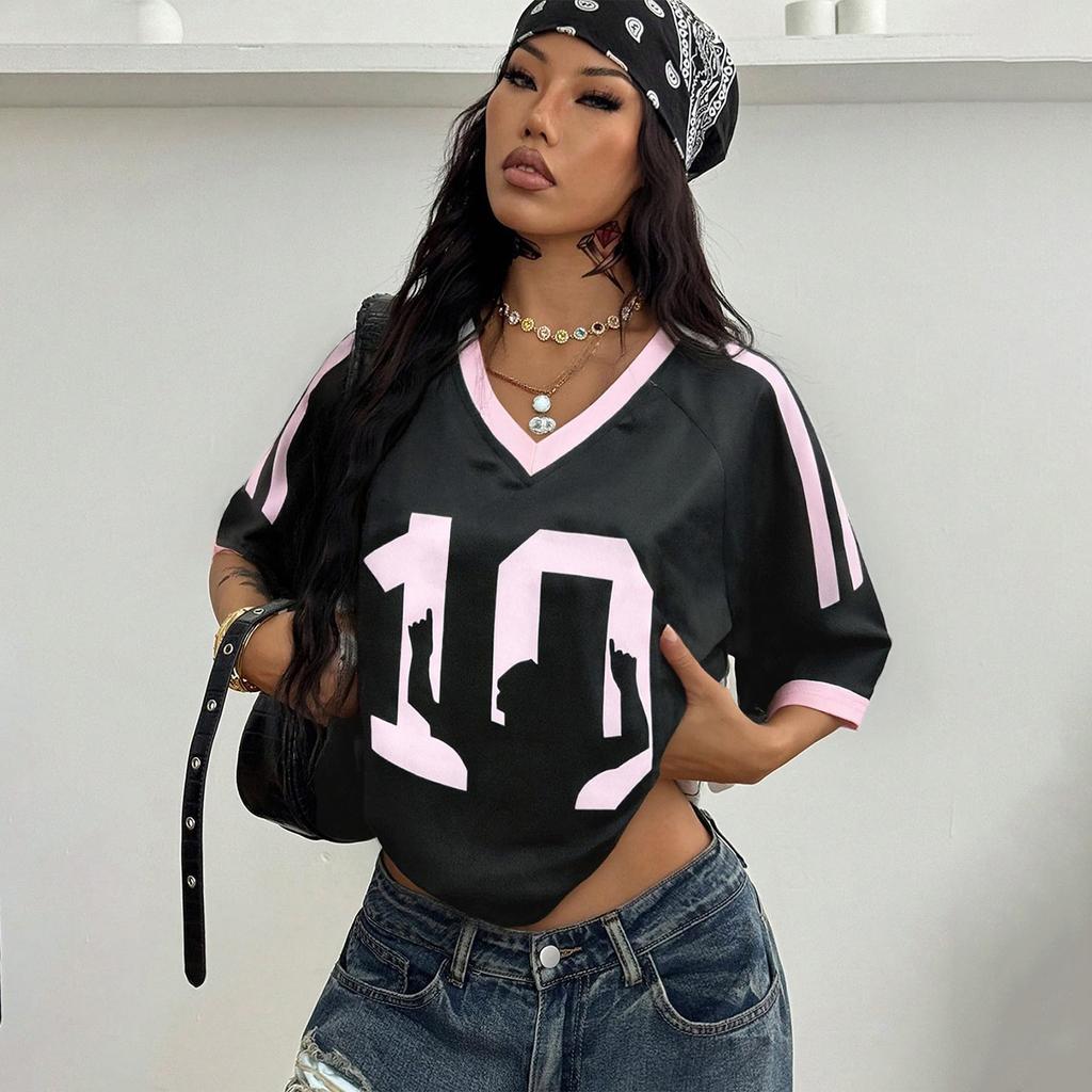 Women's V-Neck Soccer for Fans Retro Football Top
