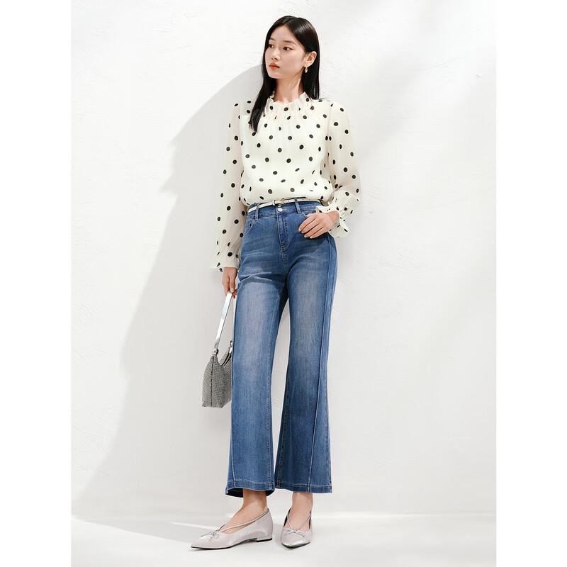 

Jiu Zi Anna Kou Women s High-Waist Double-Button Flared Denim Jeans M