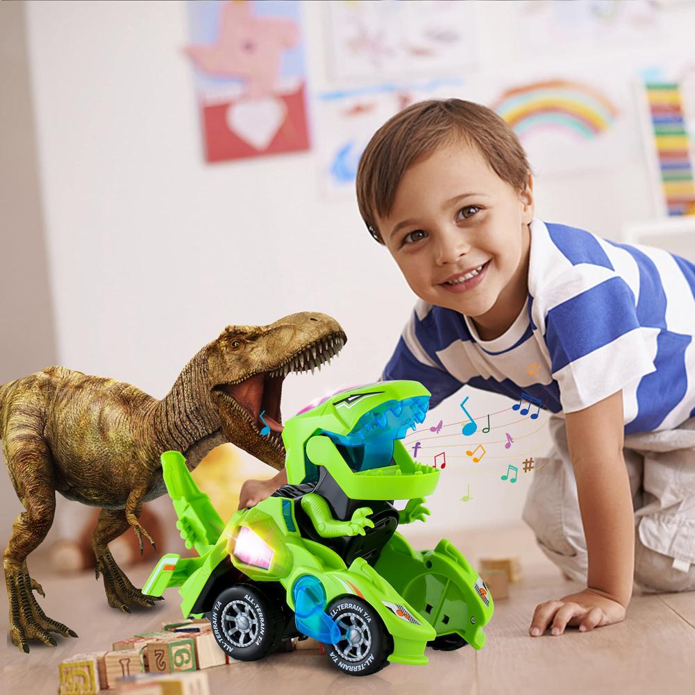 2 In 1 Deformation Car Toys Automatic Transform Robot Model Dinosaur With Light Music Early Educational Dino Toy For Boy Gift