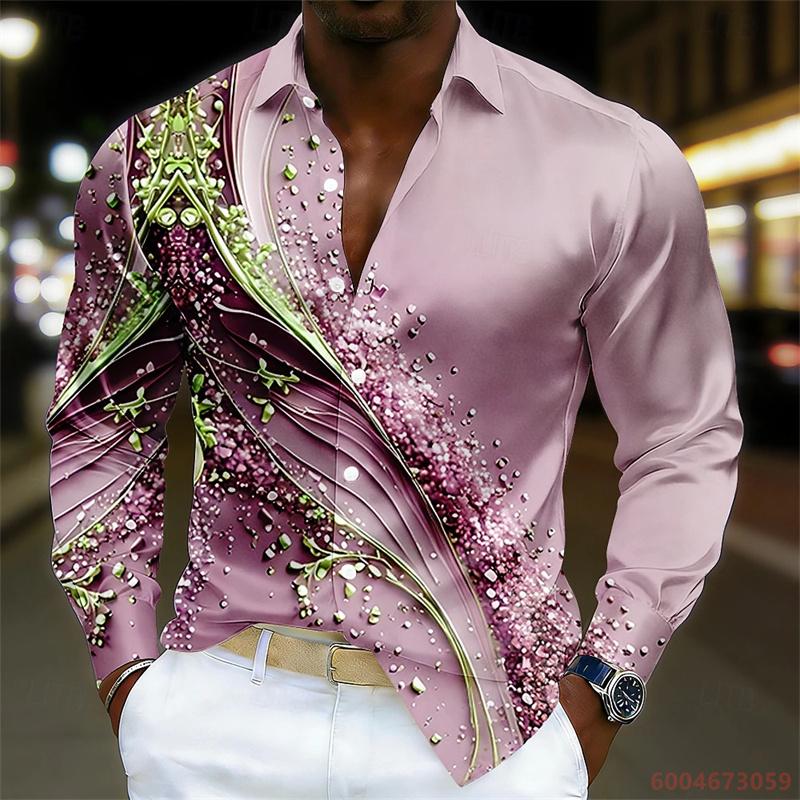 Men's Shirt with Starry Sky Print, Long-Sleeved, Trendy, Slim Fit, Lapel Collar, Outdoor Casual Style, Sizes XS-6XL