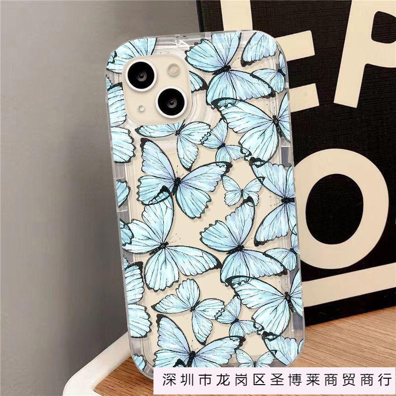 Retro blue butterfly apple 15 mobile phone case iphone14promax transparent soft rubber 13/12/11 anti-drop XR