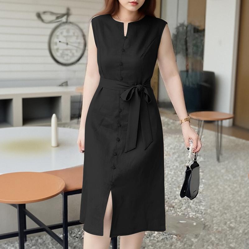 

ZANZEA Women Casual V-Neck Summer Sleeveless Dress 4XL чорний