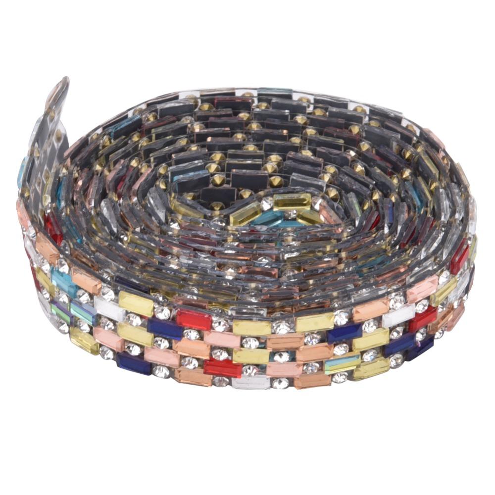 1pcs 1 Yard Length Rhinestone Chain Ribbon 1.4cm Wide Hotfix Rhinestone Ribbon DIY Crafts