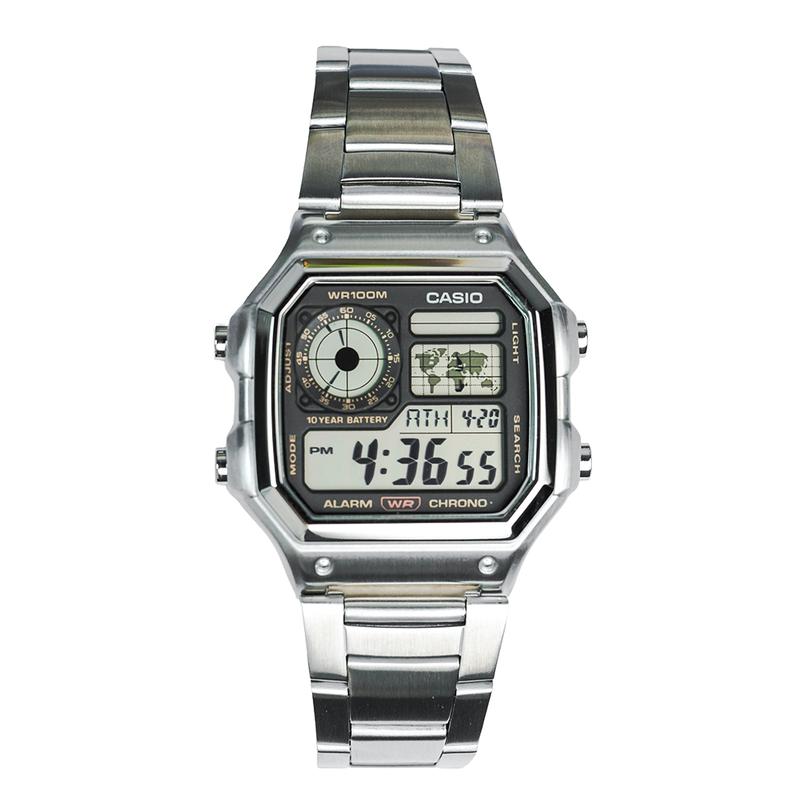 CASIO Customized watch modified series simple sports ten-year power system display world map stainless steel AE-1200WHD-1A ZongZiLiangGangKeDai