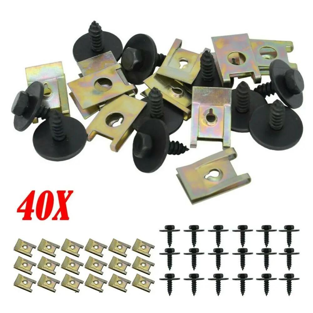 40pcs Chassis Engine Guard Metal Nut/Screw Washers U-Shape Clip For BMW E46 E92 E90 F10 Car Fender Bumper Cross Head Screws