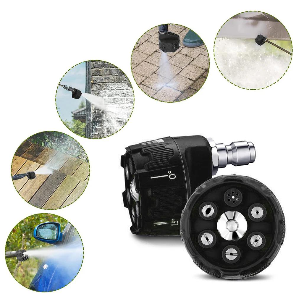 

Насадка-распылитель для мойки высокого давления 6 в 1 0 15 25 40 градусов вращение полив ополаскивание мыло насадка наконечник садовая уборка универсальный чёрный