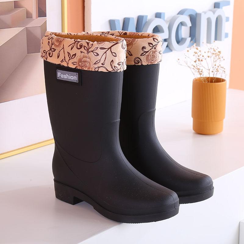 Waterproof Rain Shoes Women's Winter Mid-tube Work Rubber Shoes Warm Fashion Water Boots Rain Boots Water Shoes Adult Non-slip Kitchen