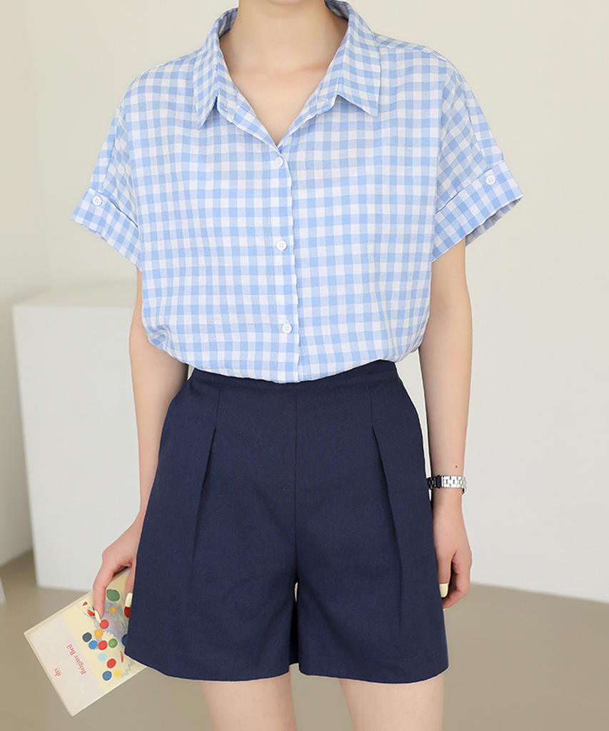 Ppaeppae Back Elastic Pintuck Linen Knee-Length Shorts