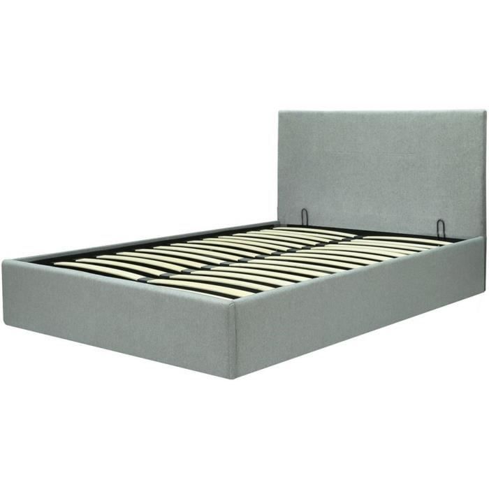 MARTIN Adult Storage Bed - 140x190 Cm Bed - Light Grey - Slatted Base - L 201 X D 146 X H 99 Cm