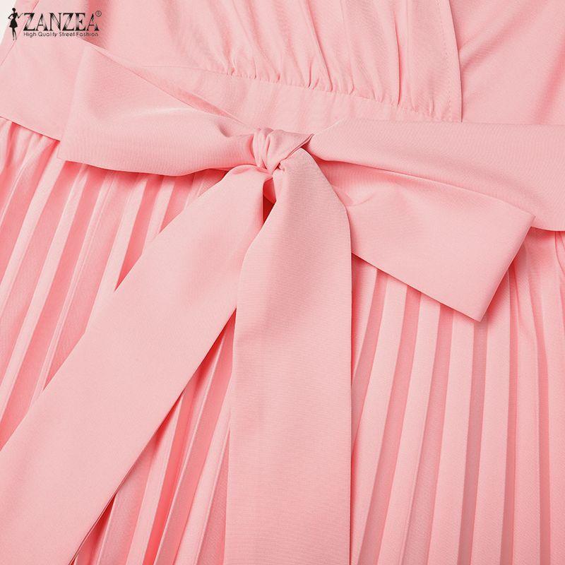 ZANZEA Women Casual V-neck Puff Short Sleeve Summer Long Dress