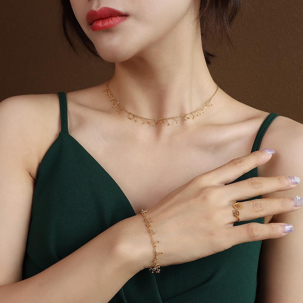 Sweet Little Skirt Jewelry Set: Cherry Necklace & Bead Bracelet In 18K Gold-Plated Titanium Steel