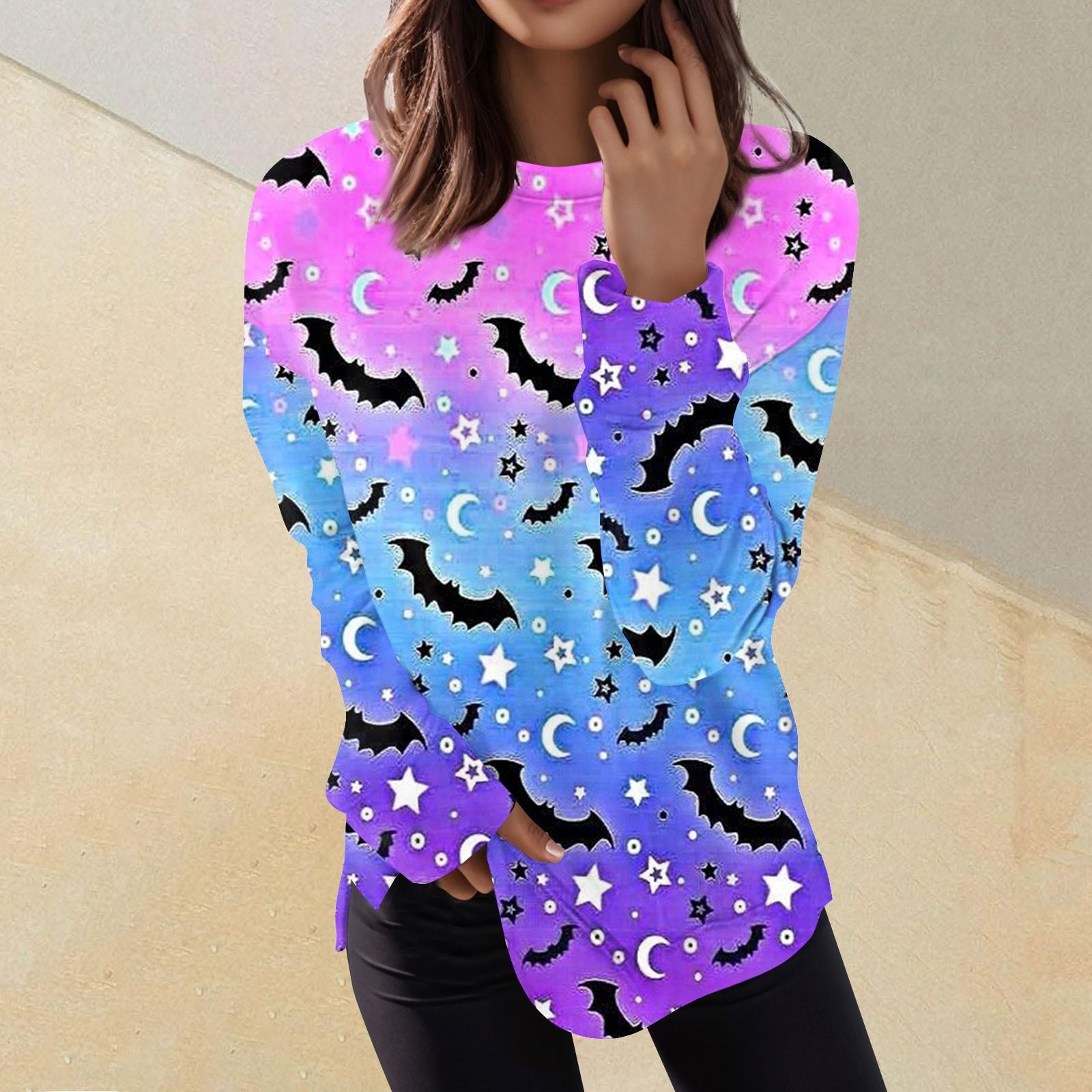 

Женский повседневный модный пуловер с длинным рукавом и круглым вырезом с принтом L фиолетовый