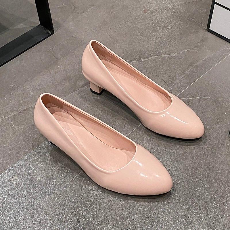 New Women's Shoes On Heels Elegant Medium High Heeled Ladies Pointed Toe Fashion Pumps For Woman Office Black White Red