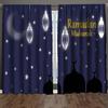 2pcs Translucent Polyester Window Curtain Ramadan Lamp Arch Moon Star Lantern Holiday Decor Living Room Bedroom Office Home