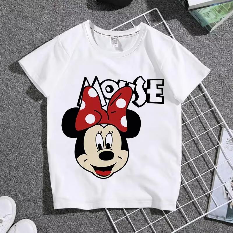 Cartoon Cute Mickey Summer Childrens Cotton Tshirt Y2K Harajuku Casual Tshirt Top Street Fashion Unisex Women Clothing