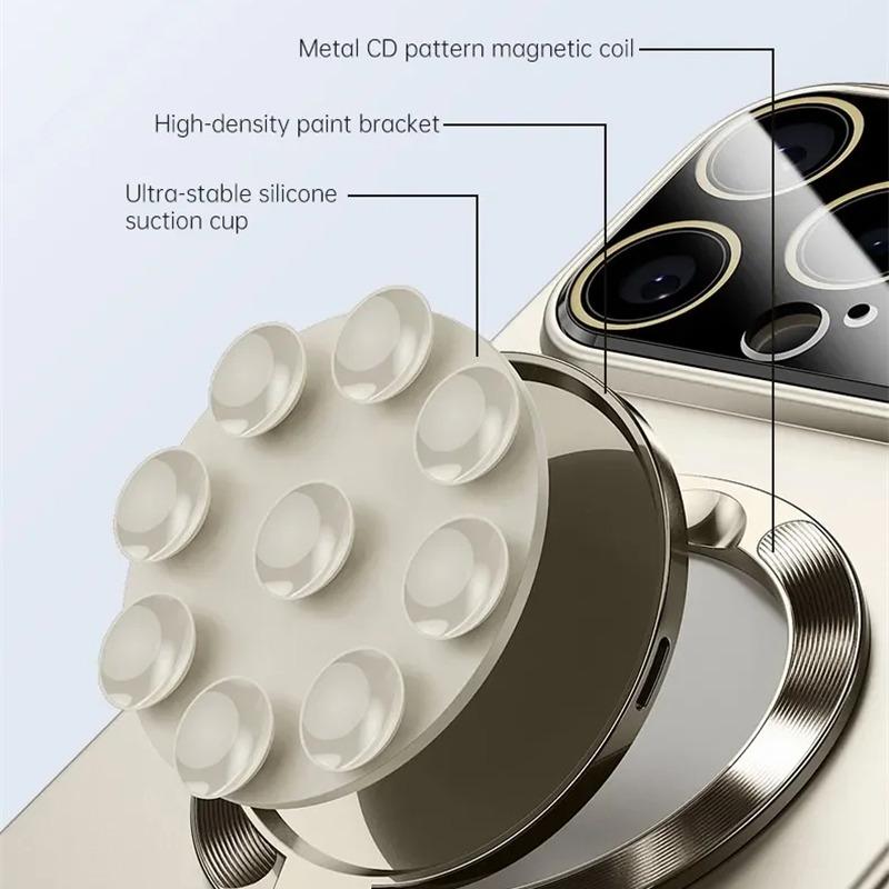 Luxury Suction Cup Holder Phone Case For iPhone 16 15 14 13 12 11 Pro Max Plus Magsafe Magnetic Matte Fold Stand Lens Film Cover