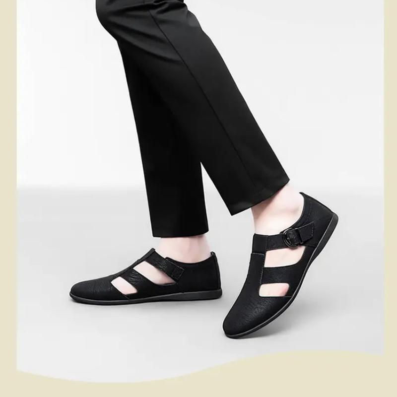 Men's Genuine Leather Hollow Out Sandals Breathable Summer Casual Footwear