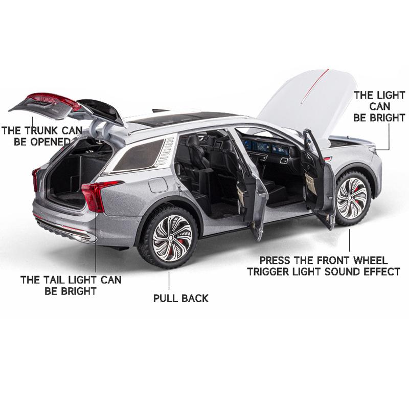 1/24 skala HongQi E-HS9 SUV Legering New Energy Car Model, Diecast Metal Lekekjøretøy Bilmodell Simulering Lyd og lys Barnegaver