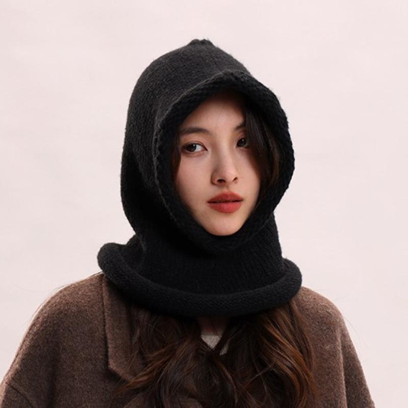 Curled Balaclava wool hat women's autumn and winter warm thickened hat scarf integrated pullover cycling windproof hat