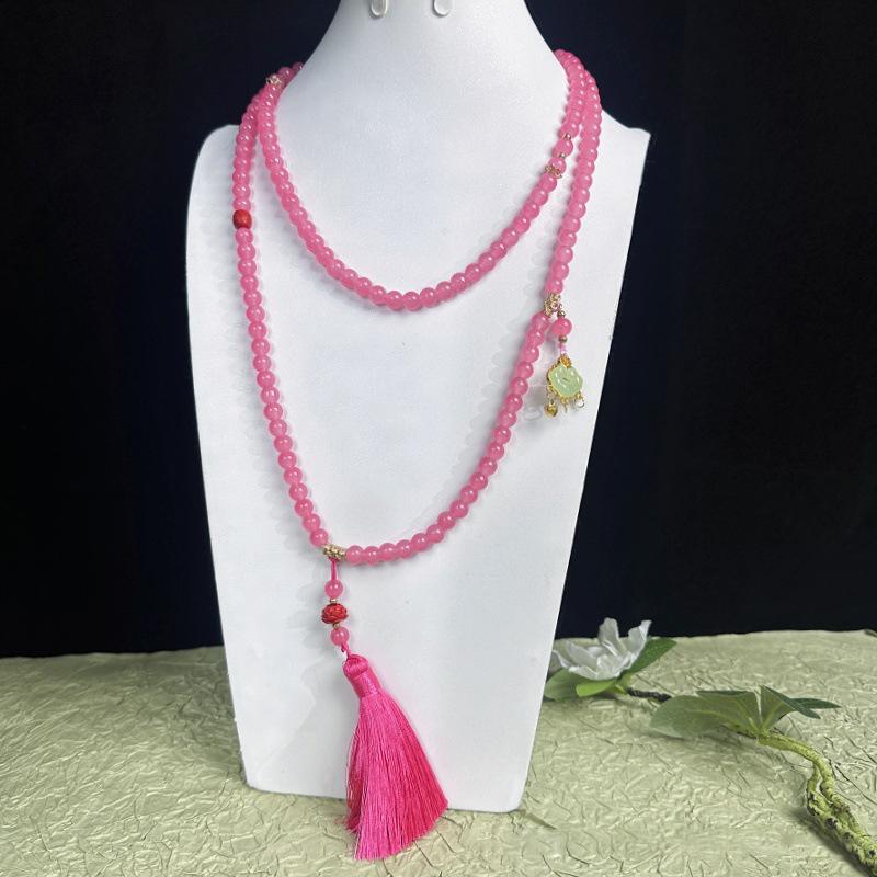 Fresh Ancient-Style Peace Buckle Necklace,New Tassel Beaded Long Crossbody Chain,Retro Jewelry For Women, Daily Accessory