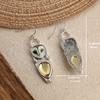Retro Silver Barn Owl Dangle Earrings Natural Yellow Citrine Inlay Daily Wear Party Gift For Womenn