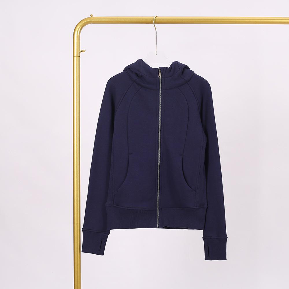 LULU Embossed Slim Fit Full Zip Fleece Hoodie - Gold Logo & Zipper, Casual Yoga Wear.