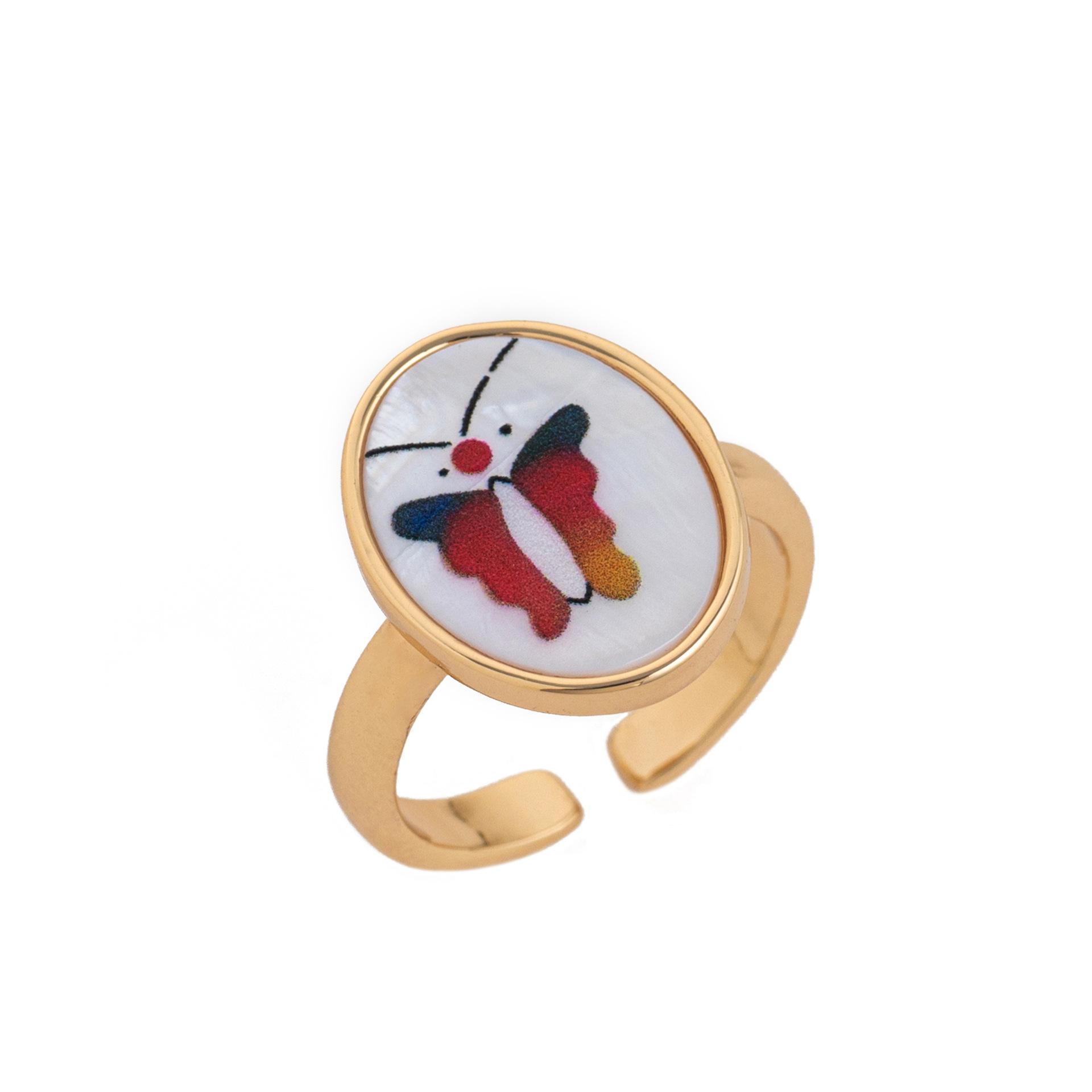 

Wind Flower Bird Butterfly Cute Color Opening Ring Color Printing Opening Adjustable Ring Adjustable opening