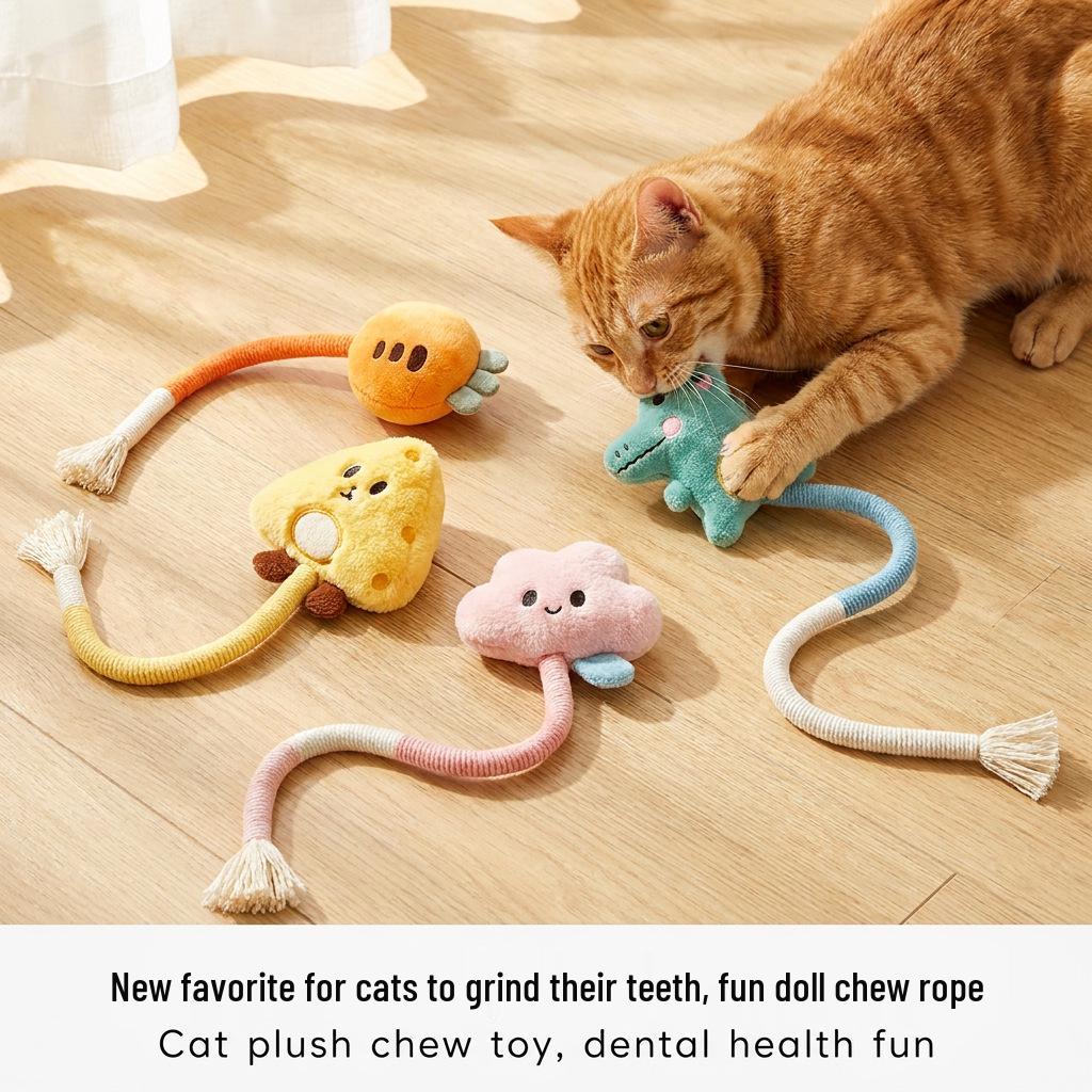 Plush Cat Chewing Teething Toy for Stress Relief and Entertainment