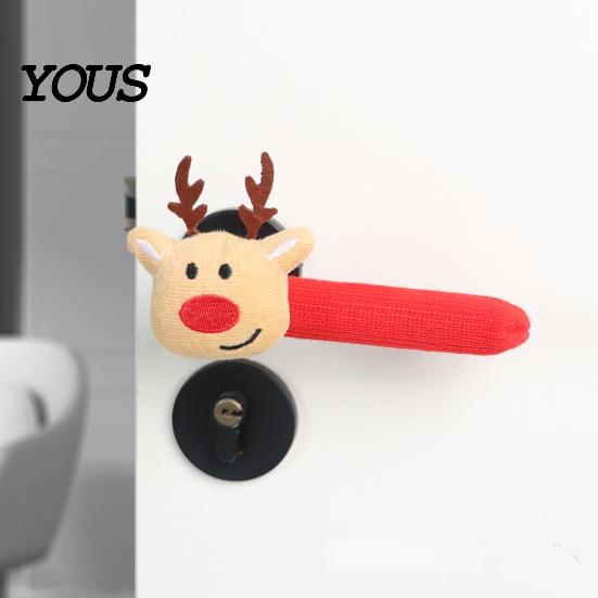 Christmas Door Handle Covers Knitted Doorknob Covers, Santa Reindeer Decor, Anti?Slip Protector Sleeves, Thermal for Winter Cushion Pads,