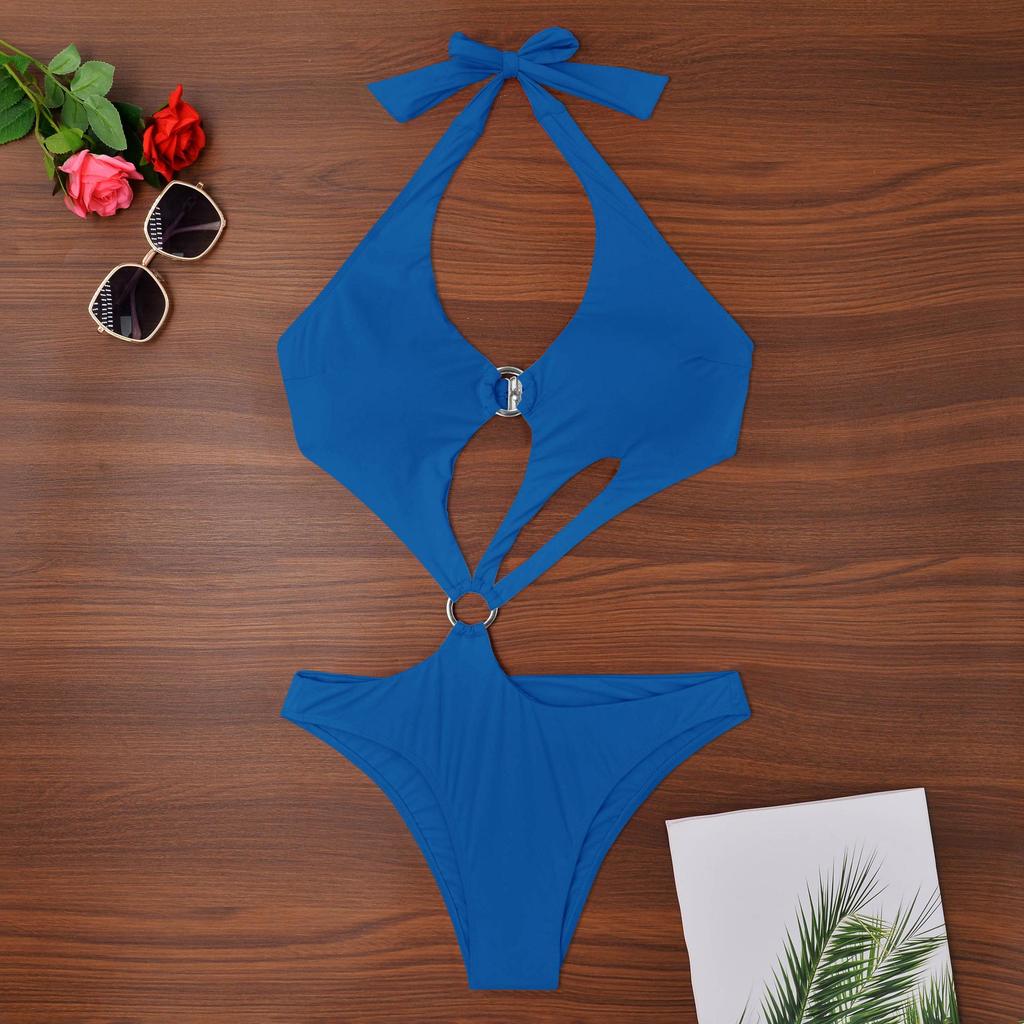 2024 Women's Solid Color Lace-Up One-Piece Swimsuit & Bikini In Stock
