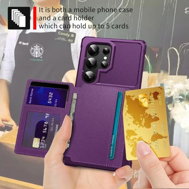 Wallet Card Holder Armor Shockproof Case For Samsung S25 Ultra S24 FE S23 Plus S22 S21 S20 Ultrs S25edge Matte Silicone Cover