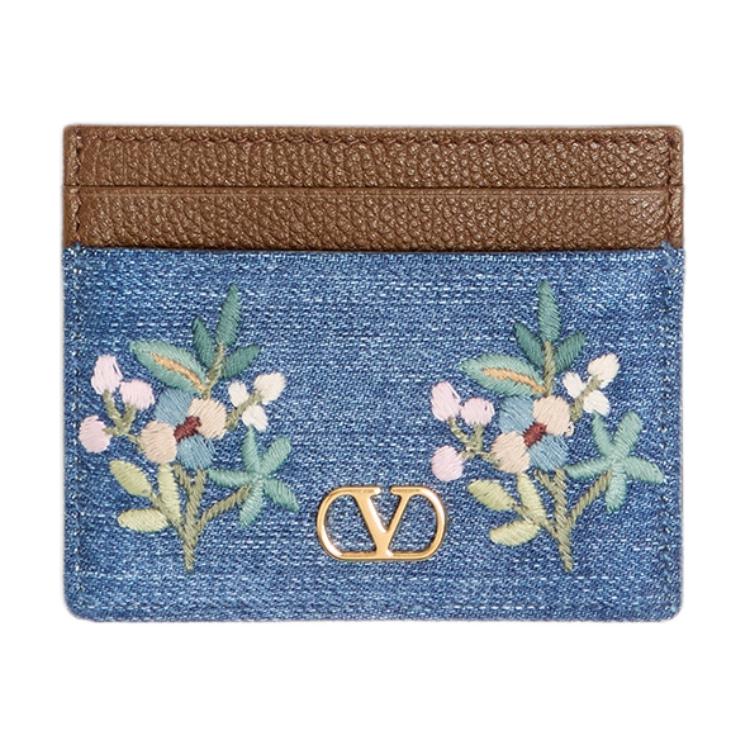 

Valentino Vlogo Signature Floral Embroidery Vintage Brass Effect Logo Leather Card Holder Women Card Holder Denim-Blue Brown W0P0AJ7MDUAXM Basic Set (Bag+Dust Bag)