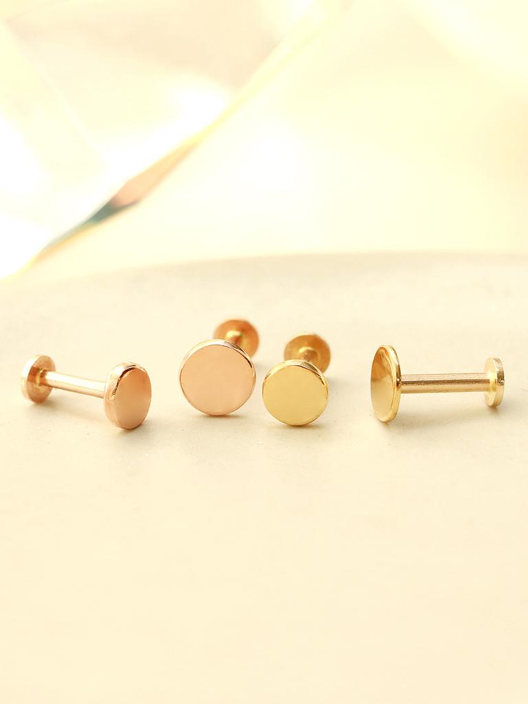 Minimalpiercing 14K Internal Gold Flat Round Labret Piercing