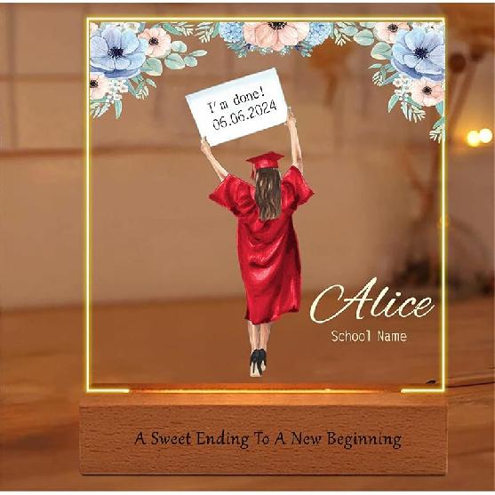 Personalized Graduation Lamp Gifts for Her Custom Class of 2024 Graduation Acrylic Plaque Night Light Congrats Grad Gift for Daughter Son Class of