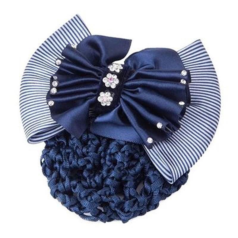 Nurse Stewardess Hair Accessories Bowknot Stripe Net Bun Hair Cover Women Barrette Net Bun Crochet Net Bun Snood