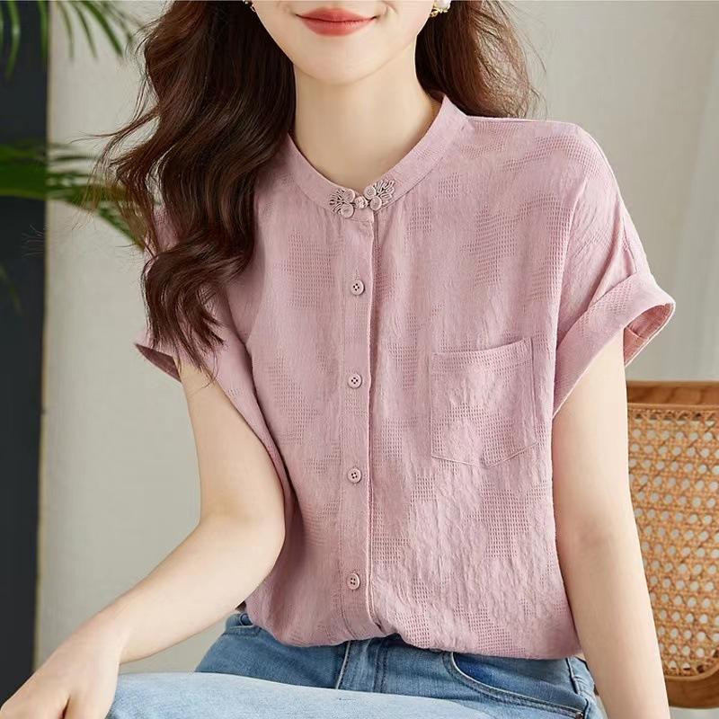 Short-sleeved shirt women's design sense niche 1116 summer new button plate new Chinese top thin shirt