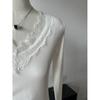 Korean Design V-Neck Lace Layer T-Shirt for Women - Slimming Long Sleeve Top for Spring, Autumn, Winter 2026