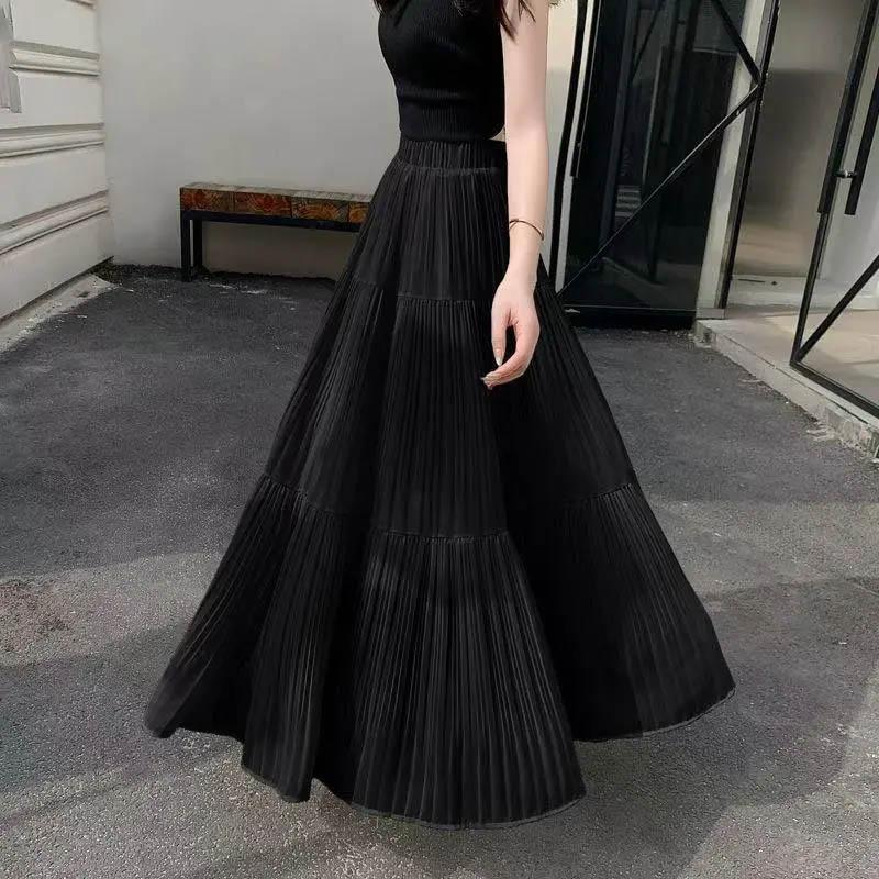 

Длинная женская летняя французская нежная А-силуэта юбка Женская юбка с высокой талией, драпированная, с большим подолом S чёрный