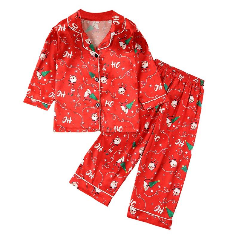 

Детский рождественский пижамный комплект для детей 1-6 лет с принтом, топ на пуговицах с длинным рукавом и брюки 100