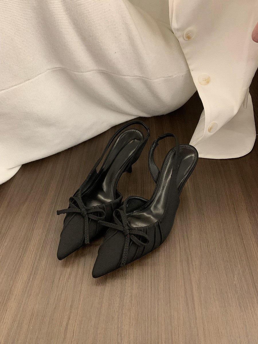 

Niche leopard print bow bag head sandals shoes spring and summer temperament celebrity stilettos 35 чорний