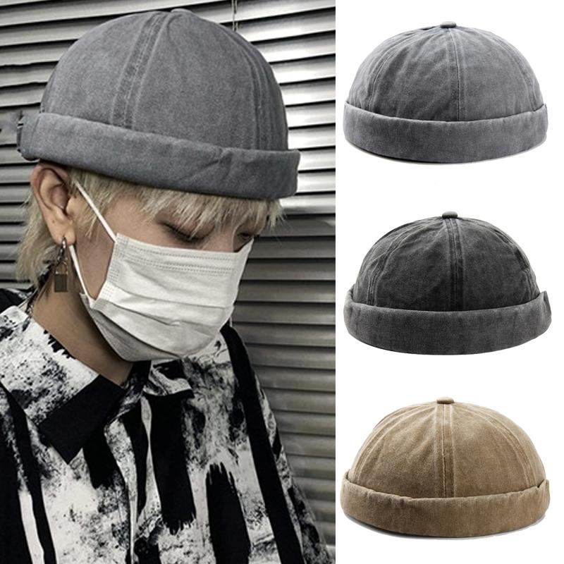 Pánské vyprané docker čepice Skullcap Retro námořnické čepice Ležérní Dámské kulichy Nastavitelné Bavlněné Retro Hip Hop čepice