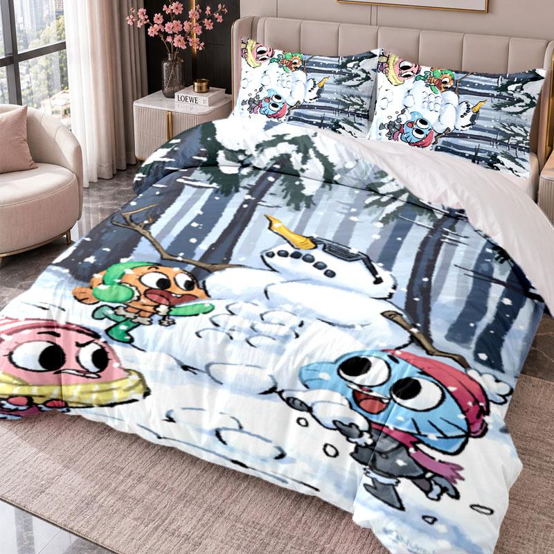 Erstaunliche Welt von Gumball 3-teiliges Bettwäsche-Set Bettbezug mit zwei Kissenbezügen für Schlafzimmer Heimdekoration