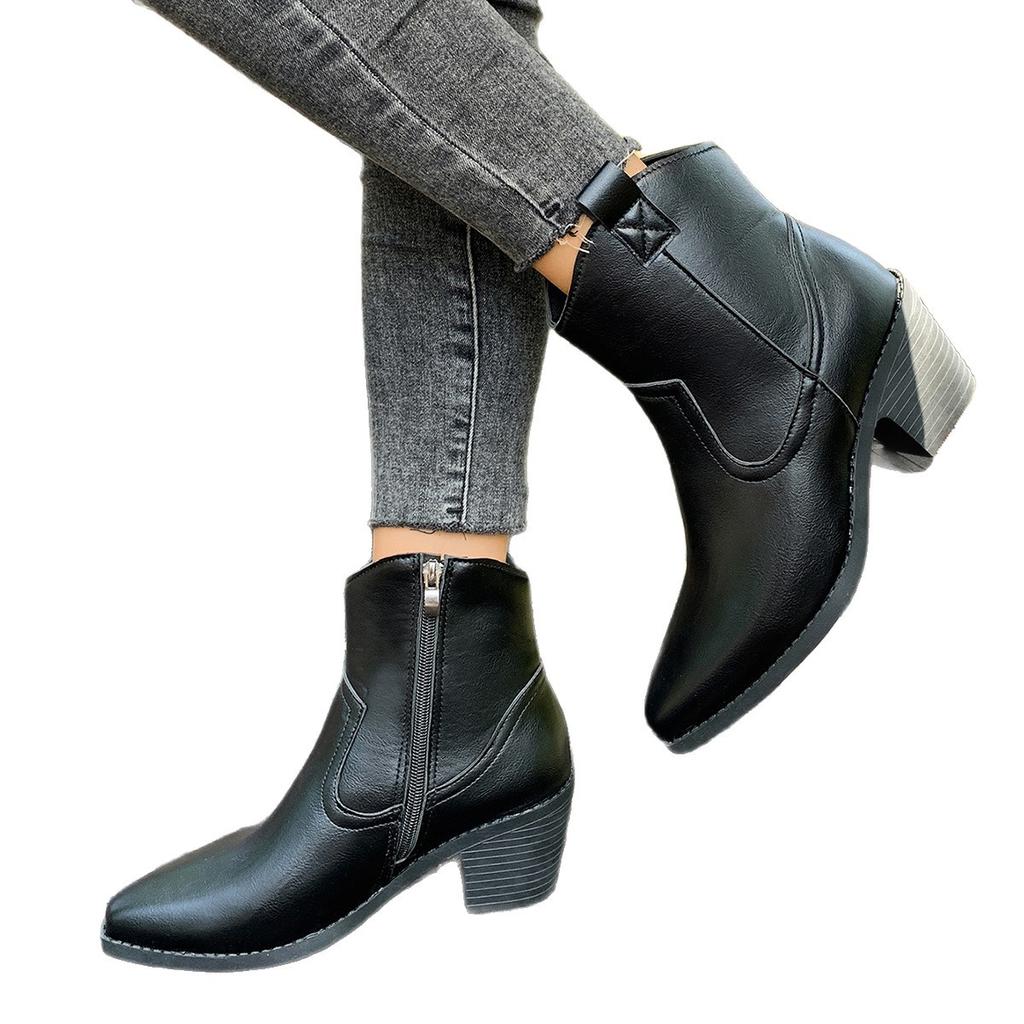 New Light Luxury High-end Women's Shoes Are Popular In Autumn and Winter, Square Head Medium Tube Heightening Warm Women's Boots Martin Cut