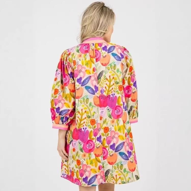 European & American Casual Floral Patchwork Color Block Dress (2026 Hot Seller)